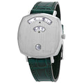 Gucci Grip Quartz Silver Dial Green Leather Strap Watch For Women - YA157404