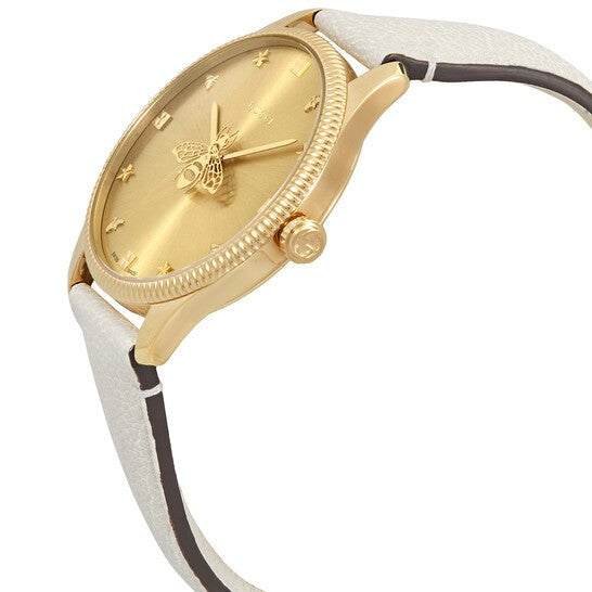 Gucci G Timeless Quartz Gold Dial Beige Leather Strap Watch For Women - YA1264180