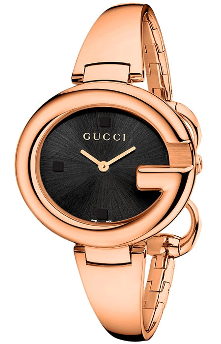 Gucci Guccissima Quartz Black Dial Rose Gold Steel Strap Watch For Women - YA134509