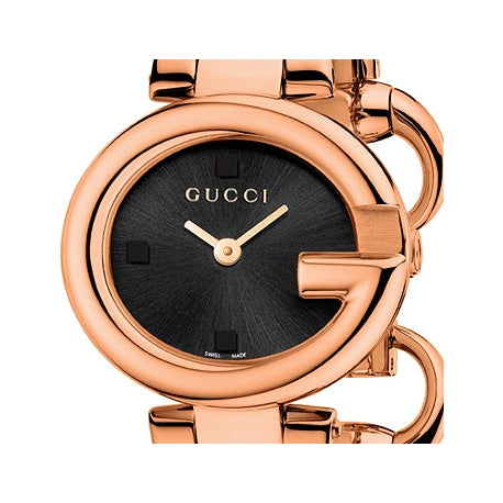 Gucci Guccissima Quartz Black Dial Rose Gold Steel Strap Watch For Women - YA134509