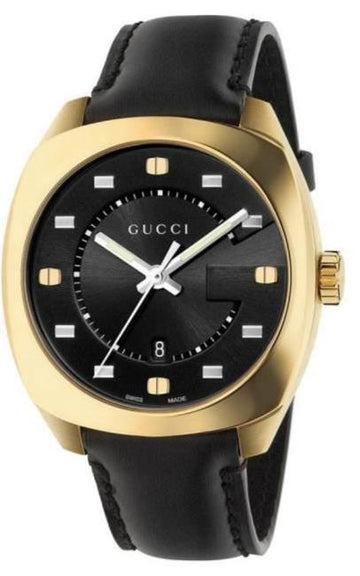 Gucci GG2570 Quartz Black Dial Black Leather Strap Watch For Men - YA142310