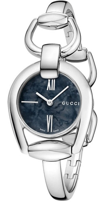 Gucci Horsebit Collection Mother of Pearl Black Dial Silver Steel Strap Watch For Women - YA139503