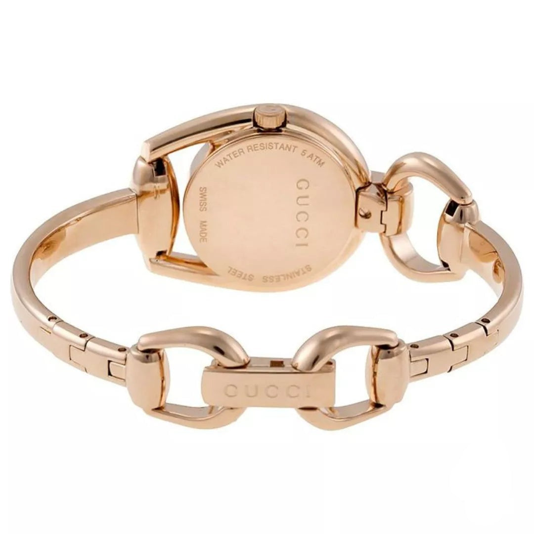 Gucci Horsebit Black Dial Rose Gold Steel Strap Watch For Women - YA139507