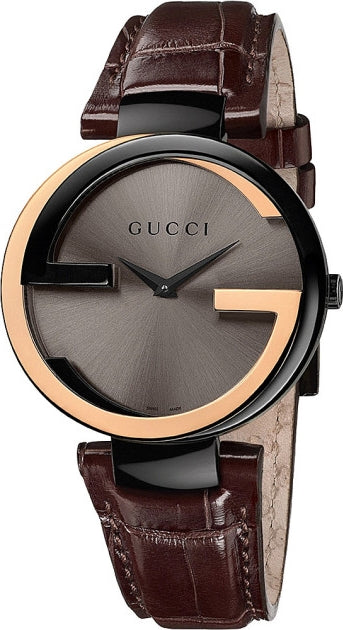 Gucci Interlocking G Large Black 18K Gold Dial Watch For Women - YA133304