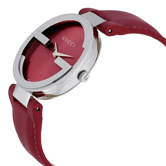 Gucci Interlocking G Quartz Red Dial Red Leather Strap Watch For Women - YA133321