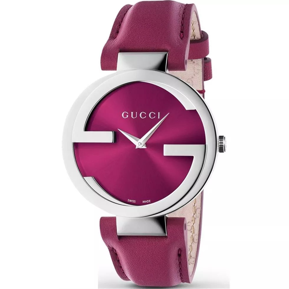 Gucci Interlocking G Quartz Red Dial Red Leather Strap Watch For Women - YA133321