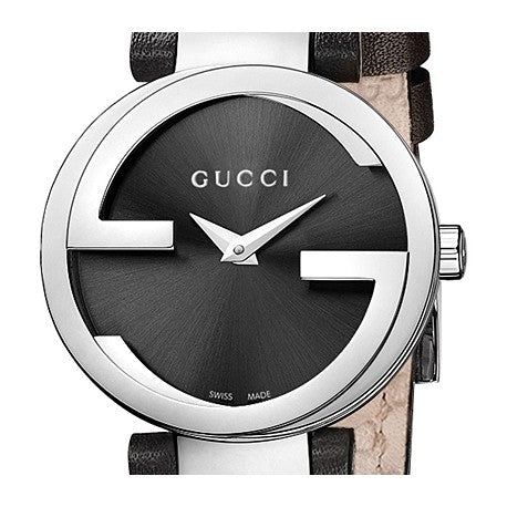 Gucci G Lock Interlocking Quartz Black Dial Black Leather Strap Watch For Women - YA133501