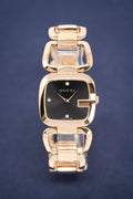 Gucci G Gucci Quartz Black Dial Rose Gold Steel Strap Watch For Women - YA125409