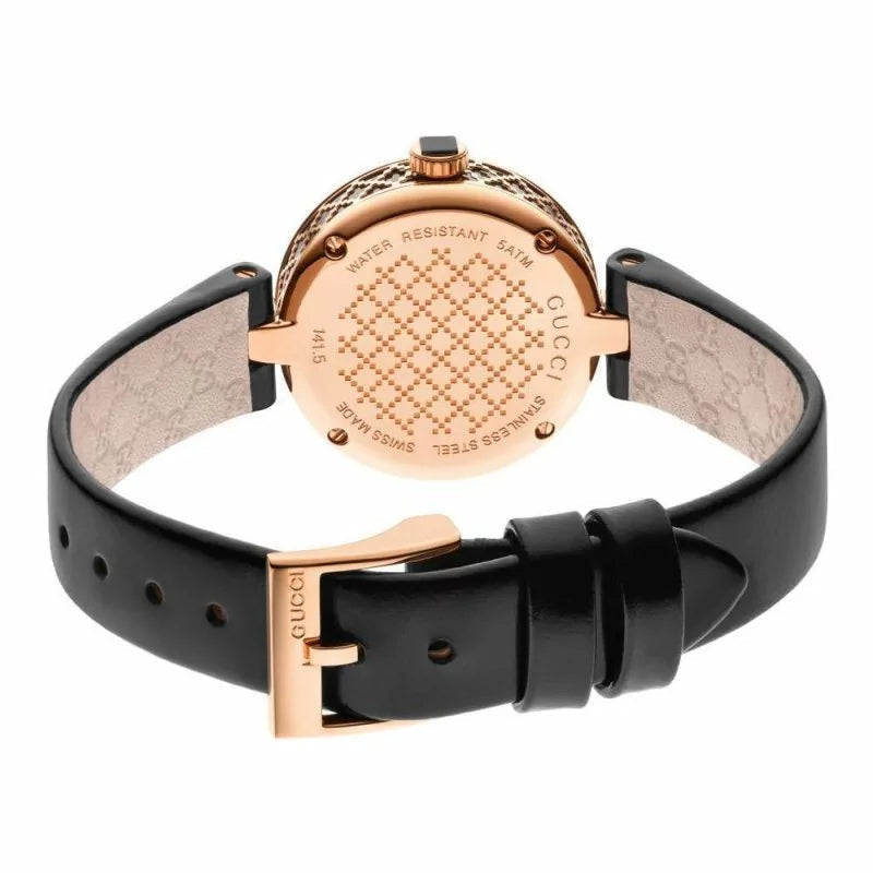 Gucci Diamantissima Quartz Black Dial Black Leather Strap Watch for Women - YA141401