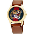 Gucci Le Marché Des Merveilles Tiger Green Red Dial Brown Leather Strap Unisex Watch - YA126497