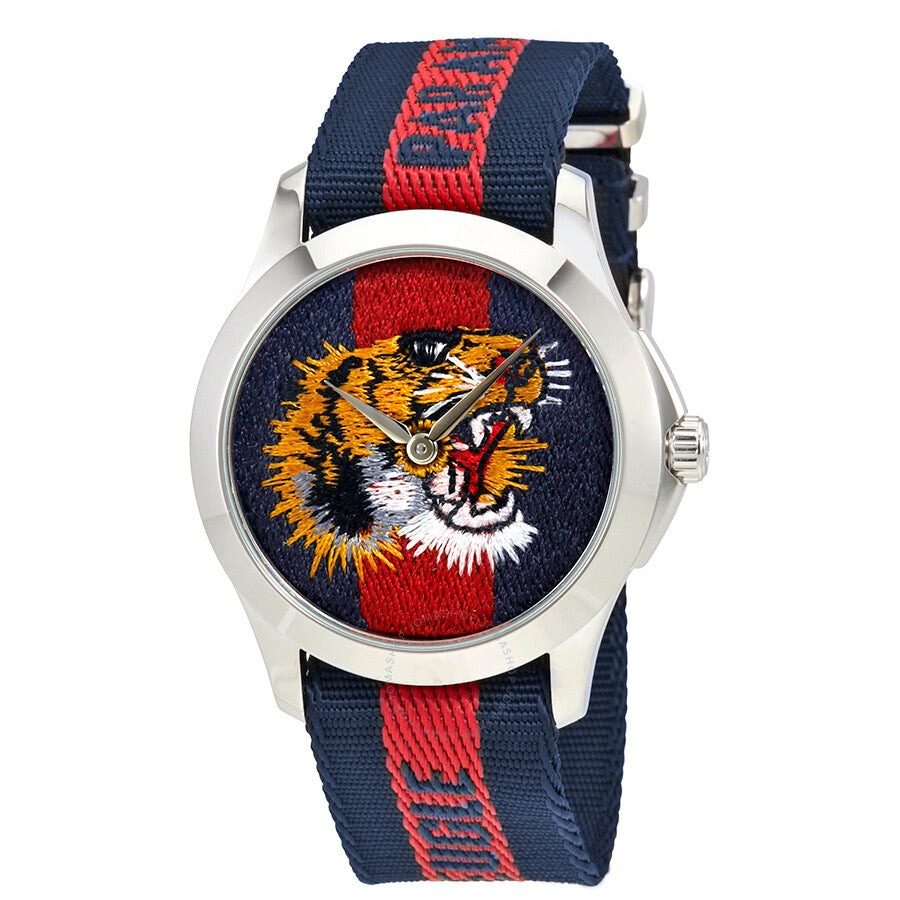 Gucci G Timless Le Marche Des Merveilles Blue Red Dial Blue Red Nylon Strap Unisex Watch  - YA126495