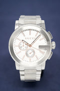 Gucci G Chrono Chronograph Quartz White Dial Silver Steel Strap Watch For Men - YA101201