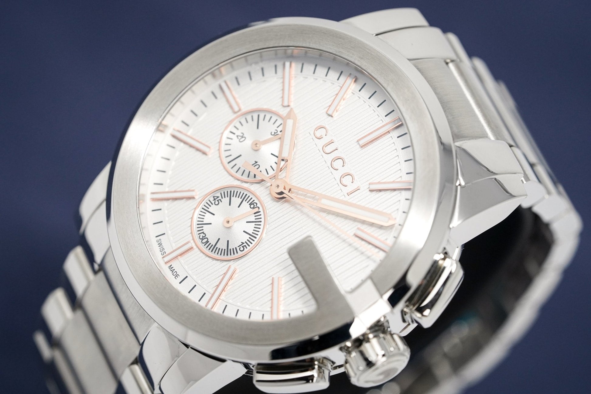 Gucci G Chrono Chronograph Quartz White Dial Silver Steel Strap Watch For Men - YA101201