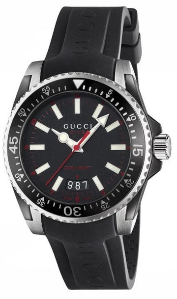 Gucci Dive Quartz Black Dial Black Rubber Strap Watch For Men - YA136303