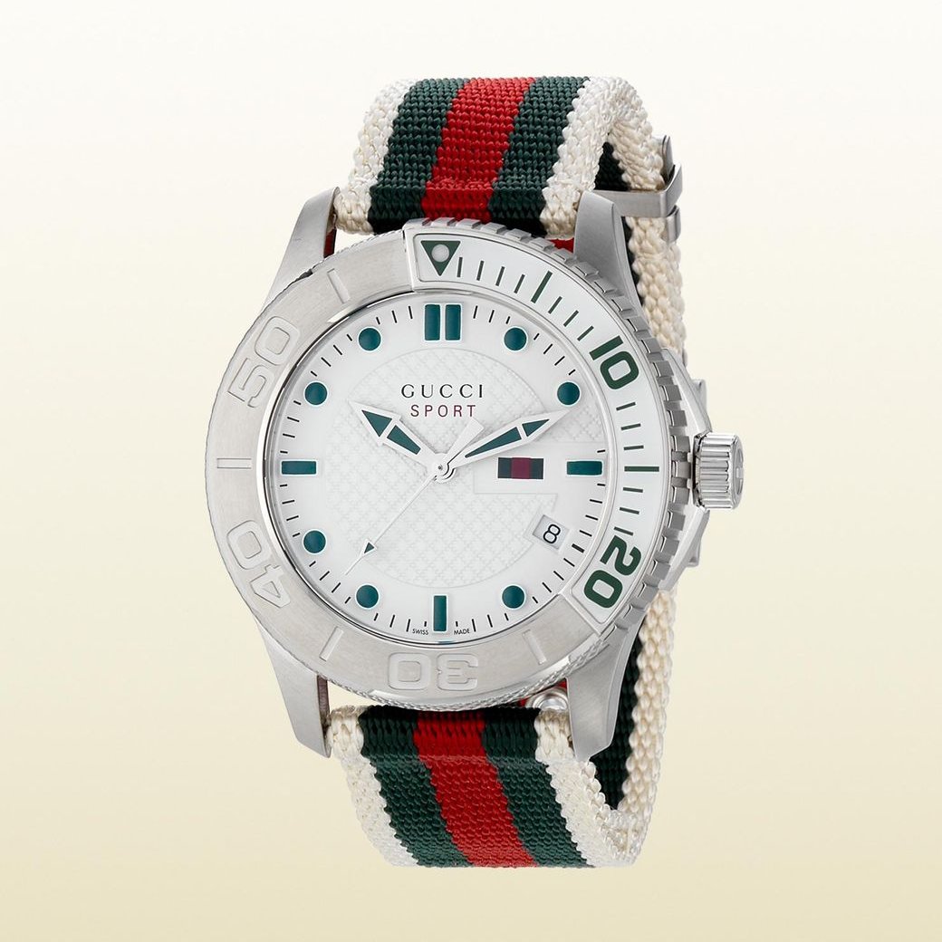 Gucci G Timeless White Dial Two Tone Nylon Strap Watch For Men - YA126231