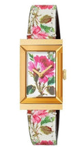 Gucci G-Frame Floral Ivory Dial White Leather Strap Watch For Women - YA147406