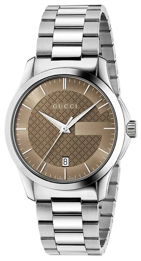 Gucci G Timeless Quartz Brown Dial Silver Steel Strap Watch For Men - YA126445