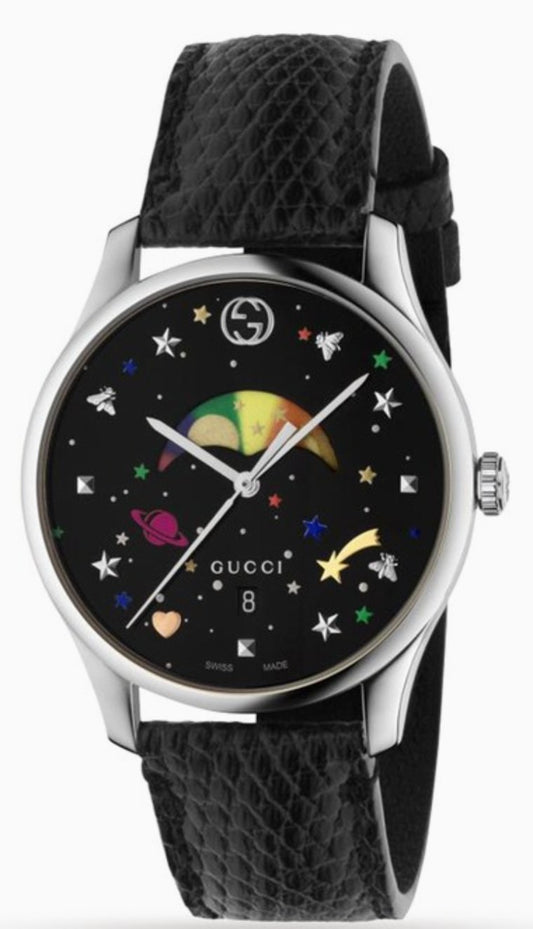 Gucci G-Timeless Moonphase Black Dial Black Leather Strap Watch For Men - YA1264045