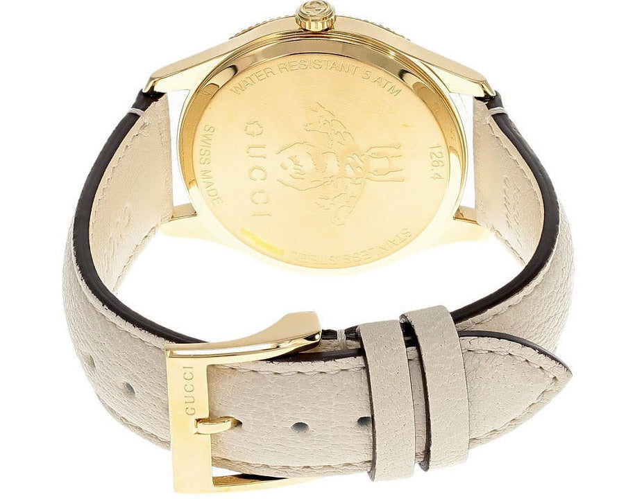 Gucci G Timeless Quartz Gold Dial Beige Leather Strap Watch For Women - YA1264180