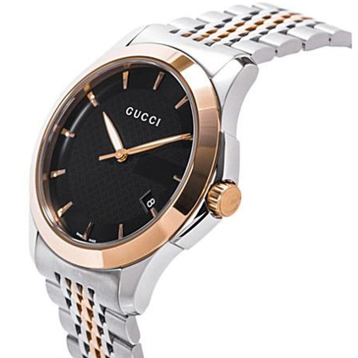 Gucci G Timeless Quartz Black Dial Two Tone Mesh Bracelet Watch For Women - YA126512