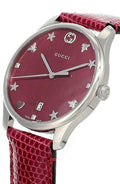 Gucci G-Timeless Quartz Mother of Pearl Red Dial Red Leather Strap Watch For Women - YA1264041