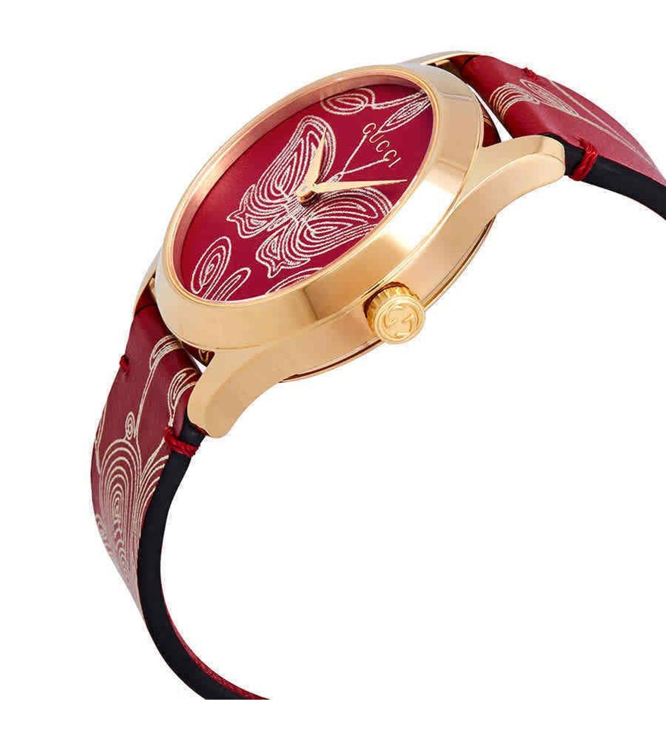 Gucci G Timeless Quartz Red Dial Red Leather Strap Watch For Women - YA1264054