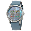 Gucci G Timeless Mother of Pearl Blue Dial Blue Leather Strap Watch For Women - YA1264124