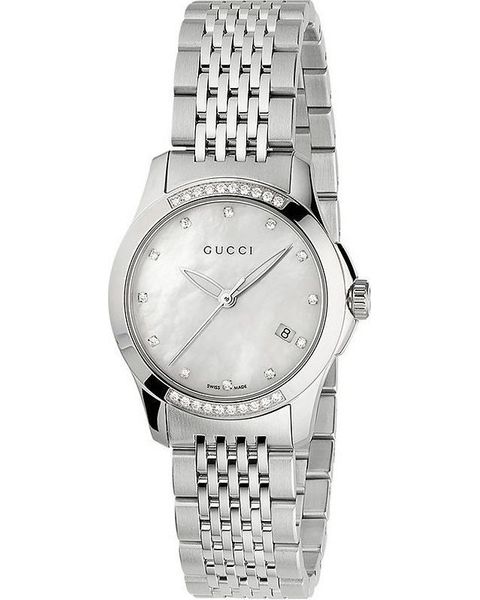 Gucci G Timeless Diamonds Mother of Pearl Dial Silver Steel Strap Watch For Women - YA126510