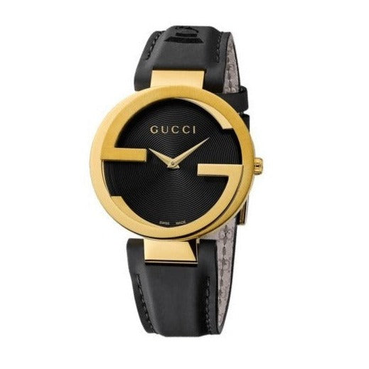 Gucci Interlocking G Grammy Special Edition Black Dial Black Leather Strap Watch for Women - YA133312