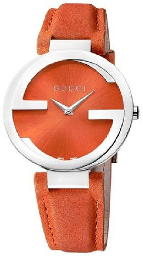 Gucci Interlocking G Quartz Orange Dial Orange Leather Strap Watch For Women - YA133316