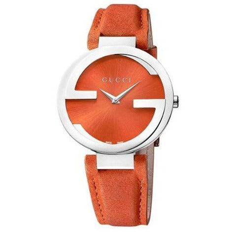 Gucci Interlocking G Quartz Orange Dial Orange Leather Strap Watch For Women - YA133316