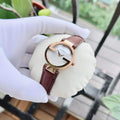 Gucci Interlocking Mother of Pearl Dial Brown Leather Strap Watch For Women - YA133516