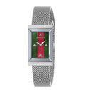 Gucci G Frame Red and Green Dial Silver Mesh Bracelet Watch For Women - YA147401