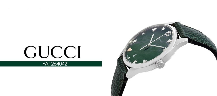 Gucci G-Timeless Quartz Mother of Pearl Green Dial Green Leather Strap Watch For Women - YA1264042