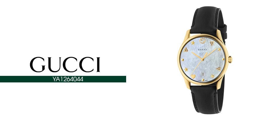 Gucci G-Timeless Quartz Mother of Pearl Dial Black Leather Strap Watch For Women - YA1264044