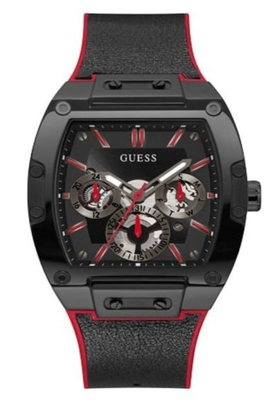 Guess Phoenix Multifunction Black Dial Black & Red Rubber Strap Watch for Men - GW0202G7