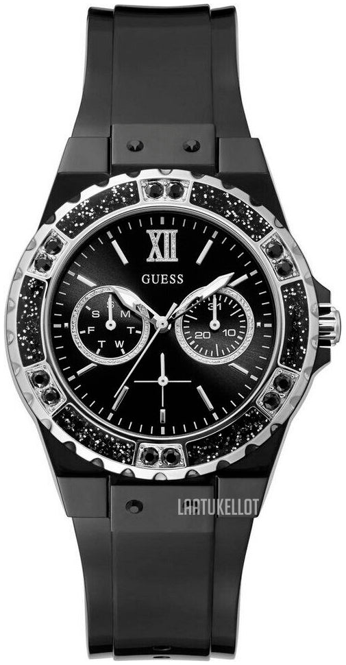 Guess Limelight Diamonds Black Dial Black Rubber Strap Watch for Women - GW0041L5