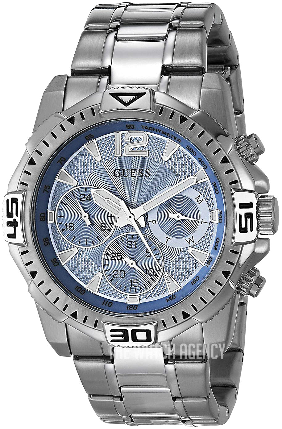 Guess Commander Chronograph Blue Dial Silver Steel Strap Watch for Men - GW0056G2