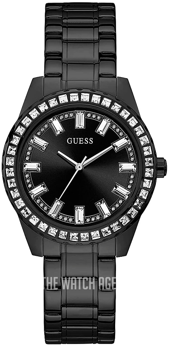 Guess Sparkler Diamonds Black Dial Black Steel Strap Watch for Women - GW0111L4