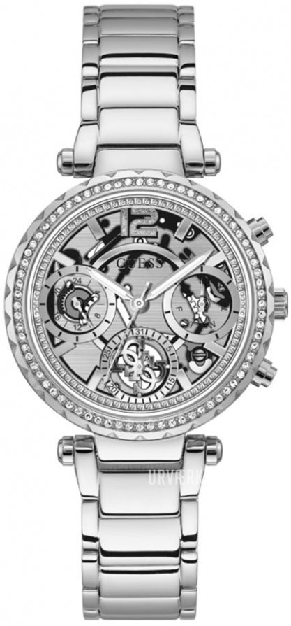 Guess Solstice Diamonds Silver Dial Silver Steel Strap Watch for Women - GW0403L1