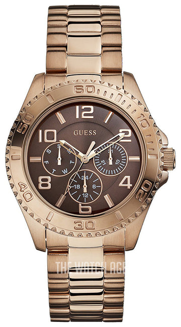 Guess BFF Multifunction Brown Dial Rose Gold Steel Strap Watch for Women - W0231L8