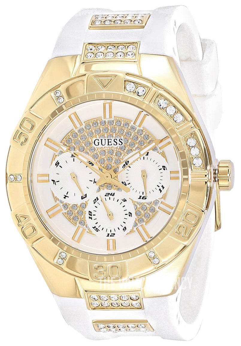 Guess Luna Diamonds White Dial White Rubber Strap Watch for Women - W0653L3