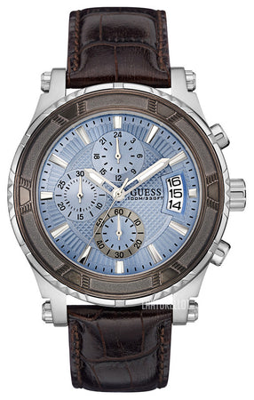 Guess Pinnacle Chronograph Quartz Blue Dial Brown Leather Strap Watch For Men - W0673G1