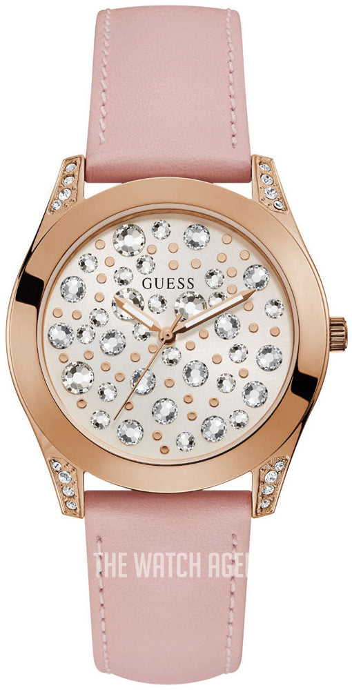 Guess Wonderlust Beige Dial Pink Leather Strap Watch for Women - W1065L1