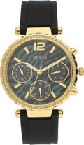 Guess Solstice Green Dial Black Rubber Strap Watch for Women - GW0113L1