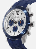 Guess Caliber Chronograph White Dial Blue Rubber Strap Watch for Men - W0864G6