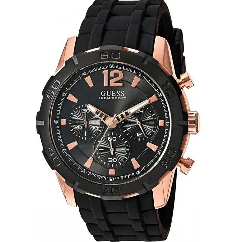 Guess Caliber Chronograph Black Dial Black Rubber Strap Watch for Men  - W0864G2