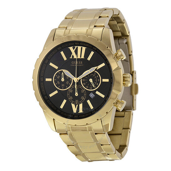 Guess Optic Multifunction Black Dial Gold Steel Strap Watch for Men - W0193G1