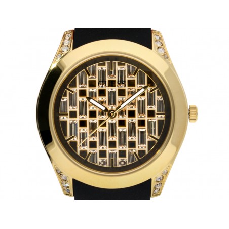 Guess Clarity Gold Dial Black Silicone Strap Watch for Women - GW0109L1