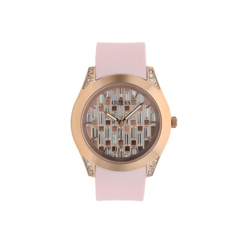 Guess Clarity Gold Dial Pink Silicone Strap Watch for Women - GW0109L2